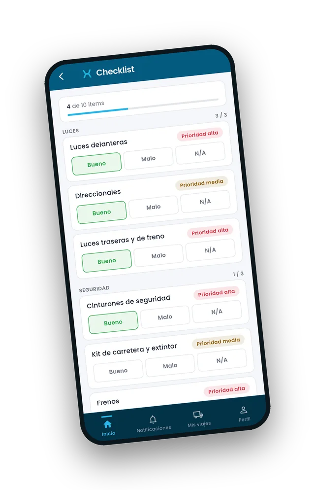 La inspección preoperacional en la app de Optigex